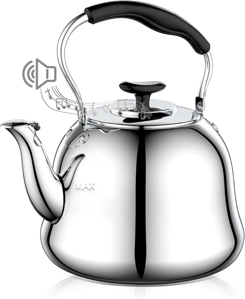 Weftnom 2L Whistling Stovetop Tea Kettle - Food Grade Stainless Steel Teapot with Fast Boil, Wide Mouth, Folding Handle, Ideal for Stove Top – Perfect for Tea, Coffee & Hot Water, Mirror Finished - Image 1